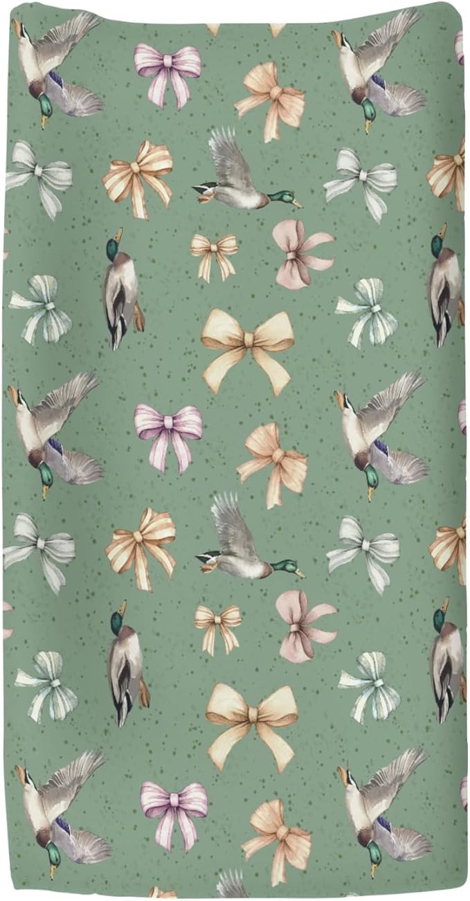 Vintage Mallard Ducks Bows Changing Pad Covers for Baby Girl Boy Duck Hunting Fitted Change Table Cover Mats Wild Ducks Birds Soft Diaper Changing Table Sheets 32''×16''
