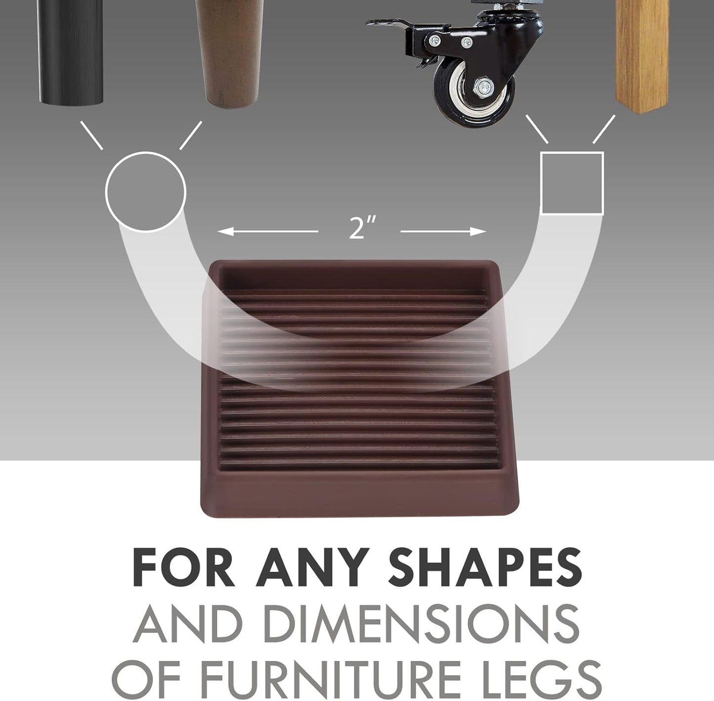 2X2 Rubber Caster Cups, Non Slip Furniture Pads, Anti-Slip Gripper, Anti Skid Furniture Feet, Anti Slide Floor Protector for Bed Couch Table Chair Stoppers - 8 Pack, Brown