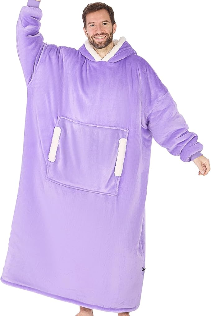 yescool Wearable Blanket Hoodie, Flannel Sherpa Fleece Blanket Sweatshirt for Adults Women Men,One Size Fits All