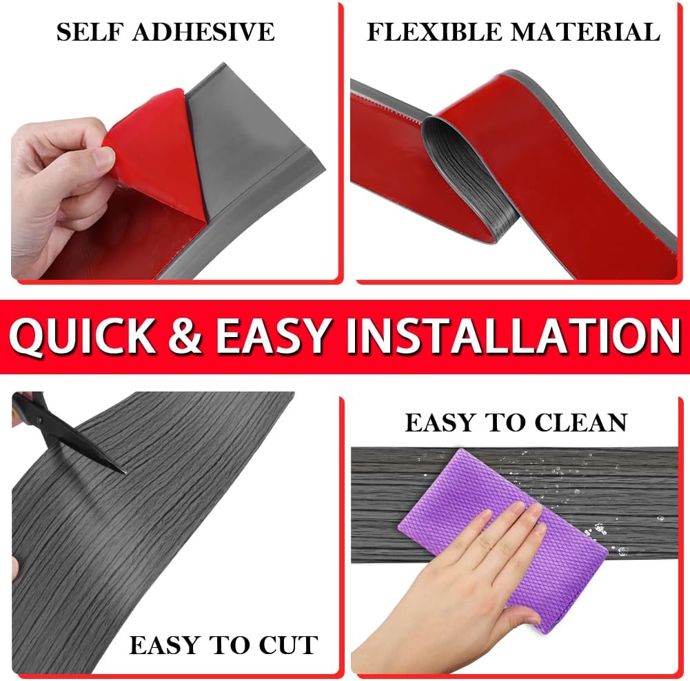 Vinyl Wall Base Baseboard Molding Trim 6" Flexible Self Adhesive Rubber Wall Base Moulding Trim Peel and Stick Design, 6 Inch x 40 Feet, Dark Gray Wood