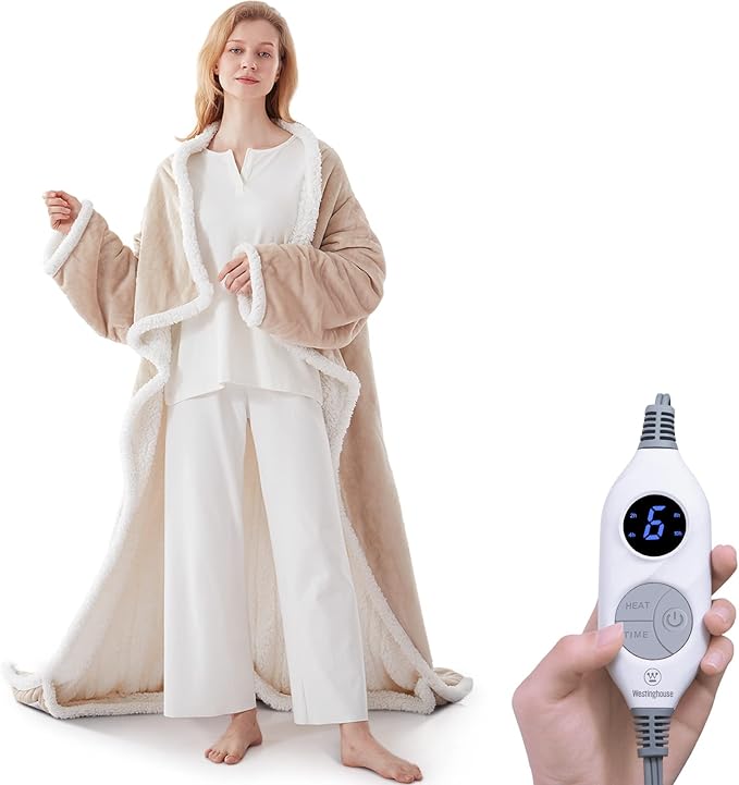 Westinghouse Electric Snuggle Throw Blankets with Foot Pocket, Wearable Heated Throw with Sleeves, 6 Heating Levels & 2 to...