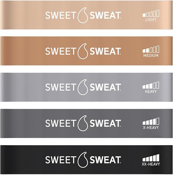 Sweet Sweat Mini Loop Resistance Bands - Set of 5 | Exercise Hip Booty Bands for Squats, Lunges, Physical Therapy, Yoga, P...