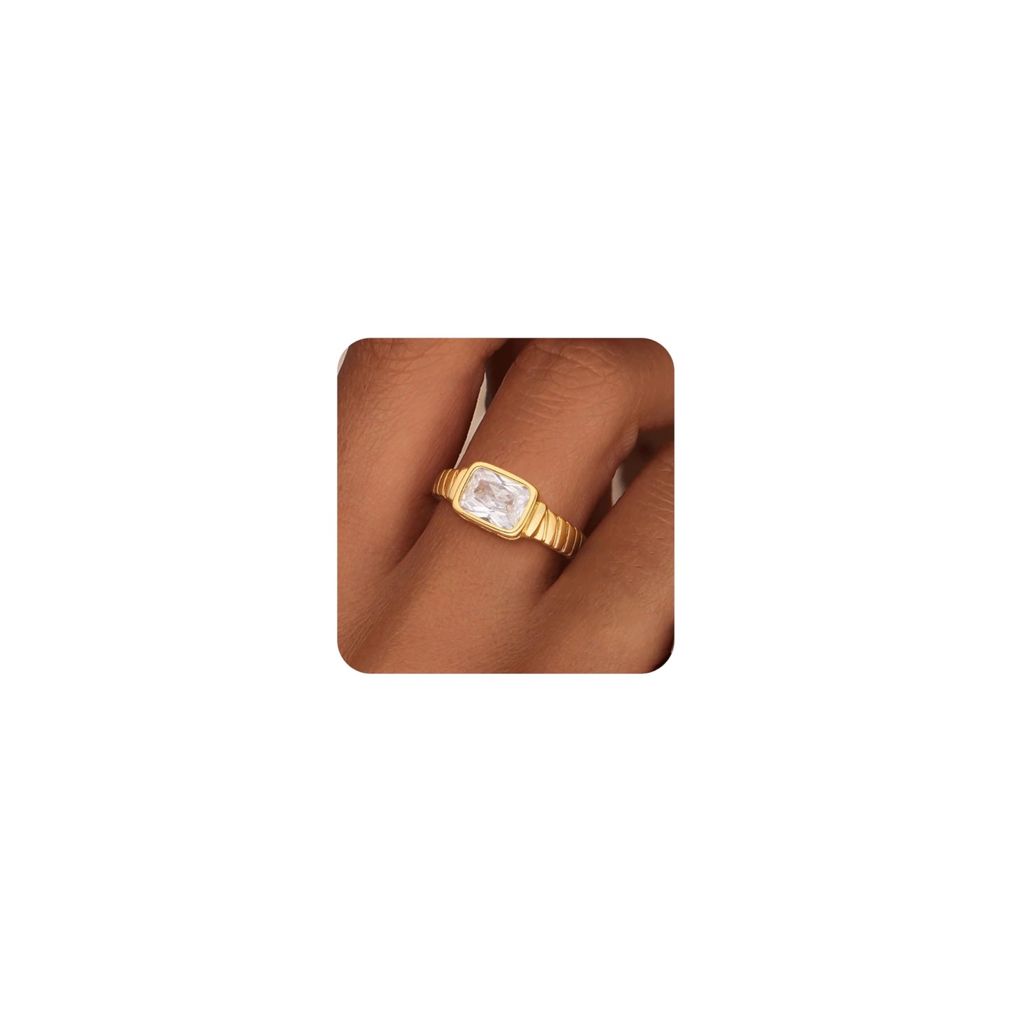 ZHESHY Birthstone Gold Rings for Women Non Tarnish Vintage Chunky Rings 14K Gold Plated CZ Signet Band Thumb Rings Jewelry Gift