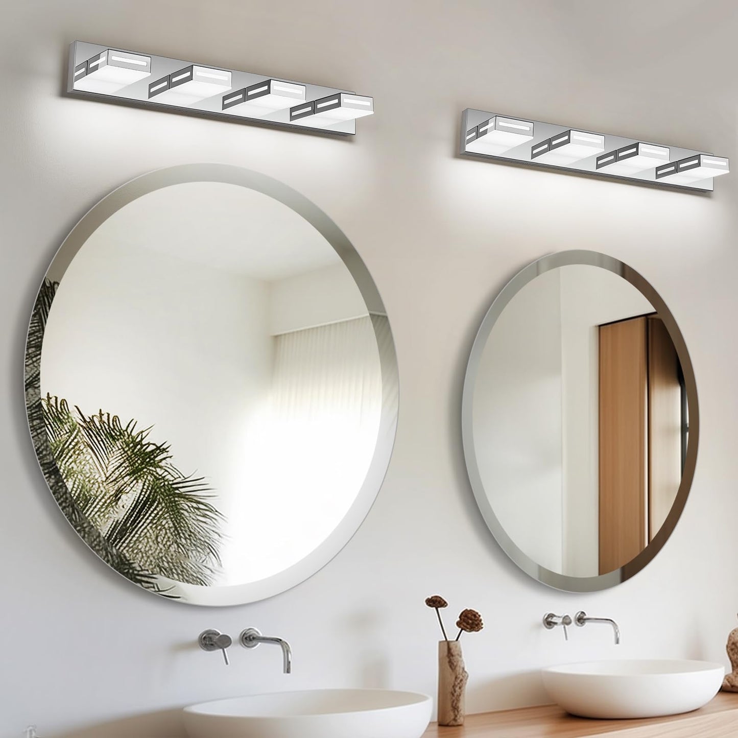Donrao 30-Inch 4-Light Led Modern Chrome Bathroom Vanity Light Fixtures Over Mirror  Bathroom Lighting Fixtures With Cool White 6000K  Rotatable Vanity Wall Lights For Bath Restroom Powder Room