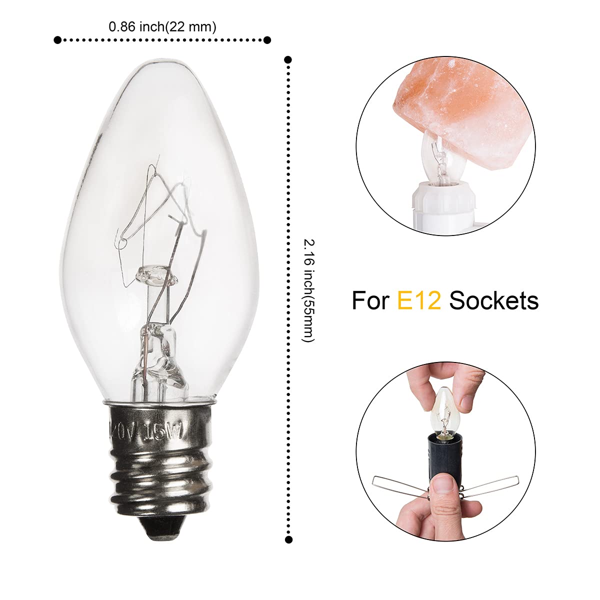Ohlgt Himalayan Salt Lamp Replacement Bulbs, 15 Watt E12 Socket, 6 Pack, Long Lasting Incandescent
