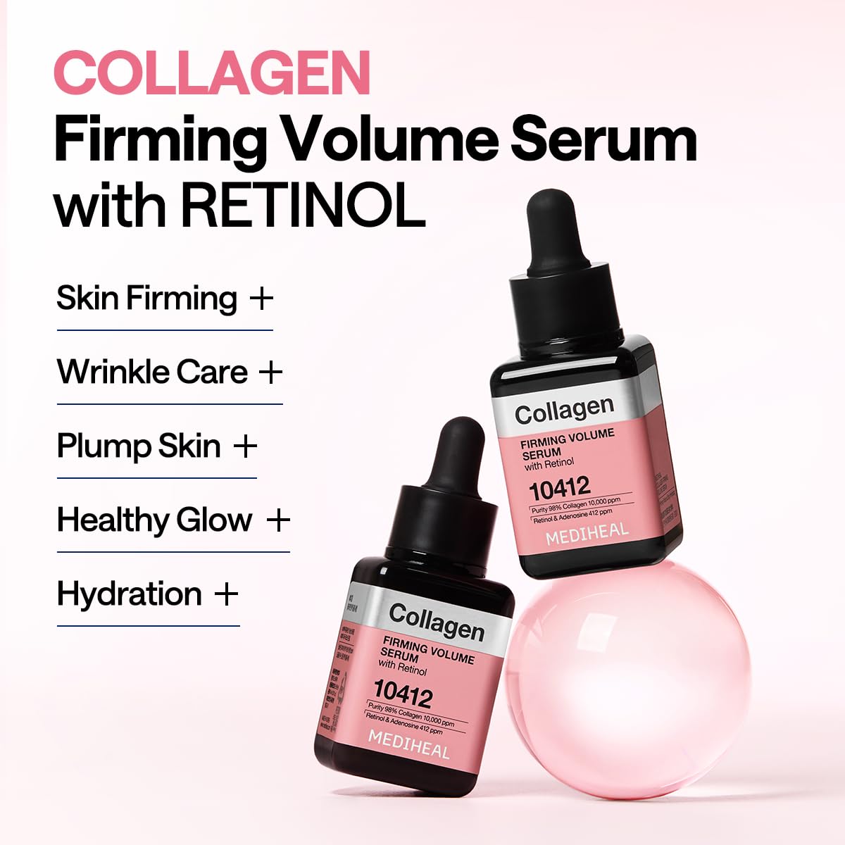Mediheal Collagen Firming Volume Serum with Retinol 1.35 fl oz - Face Serum for Korean Glass Skin Look, Anti-Wrinkle, Pore Care