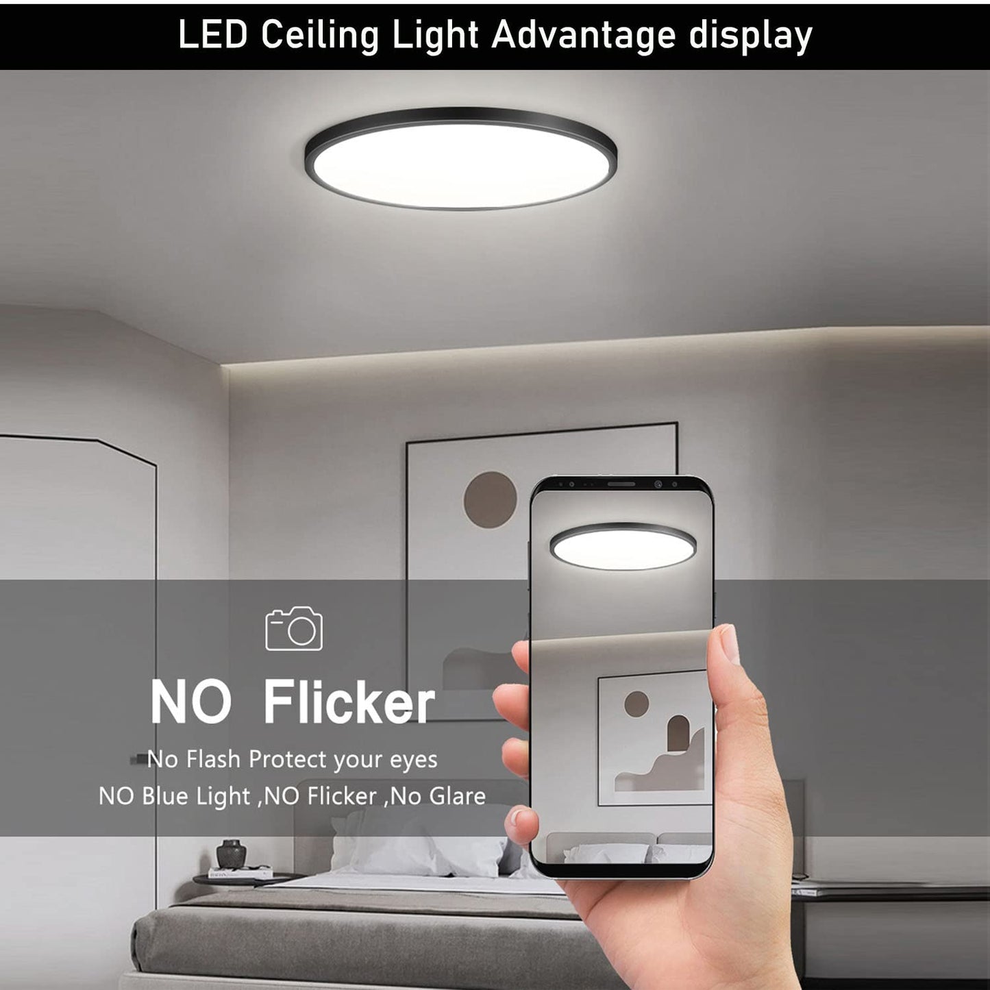 Superyofo 9 Inch Flush Mount Led Ceiling Light, 24W Slim Fixture, Black-4Pack, Day White 6000K, 250W Equivalent
