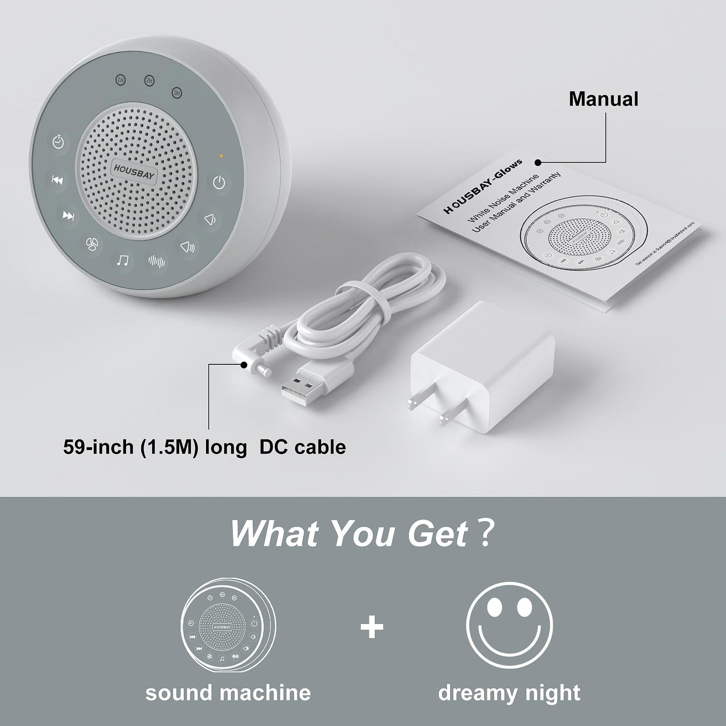 Housbay White Noise Sound Machine, 31 Soothing Sounds, 5W Loud Stereo Sound, Sleep Timer, Small Travel Sleep Machine & Noise Canceling for Sleeping, Relaxation-Gray