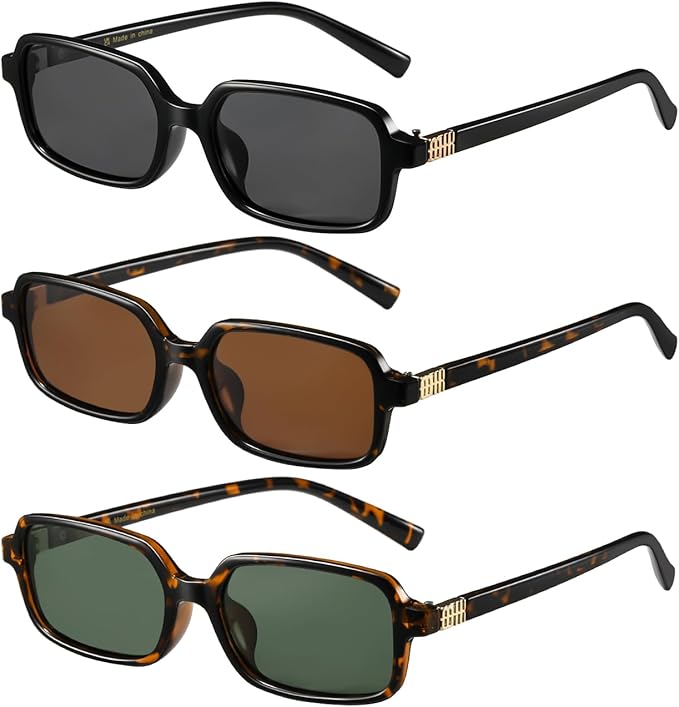 MASDUN Polarized Narrow Rectangle Sunglasses for Women Men Trendy Y2k Retro 90s Sun Glasses (3 Pack)