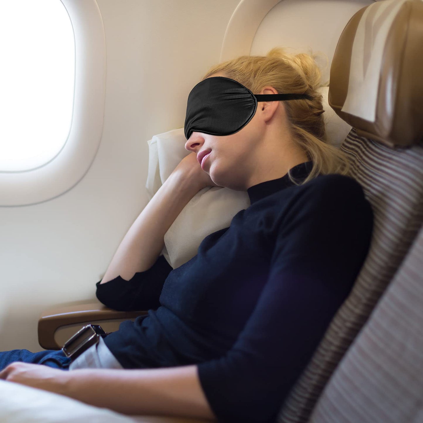 6 Pieces Natural Silk Sleep Mask Soft Eye Mask Adjustable Strap Blindfold Eyeshade Smooth Comfortable Eye Cover with Bag for Sleeping(Black)