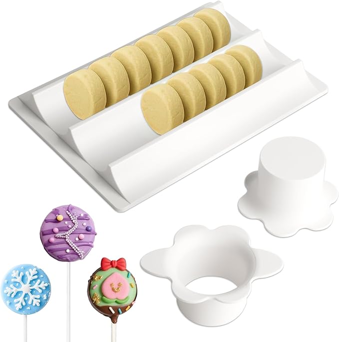 Cake Pop Molds with 1.5 Inch Tray, 3D Printed Round Cake Pop Cutter and Pusher, Circle Biscuit Maker Mold Set, Dual-Cavity Cake Pop Tray, Baking Molds Kit for Parties, Wedding,Home Desserts Making
