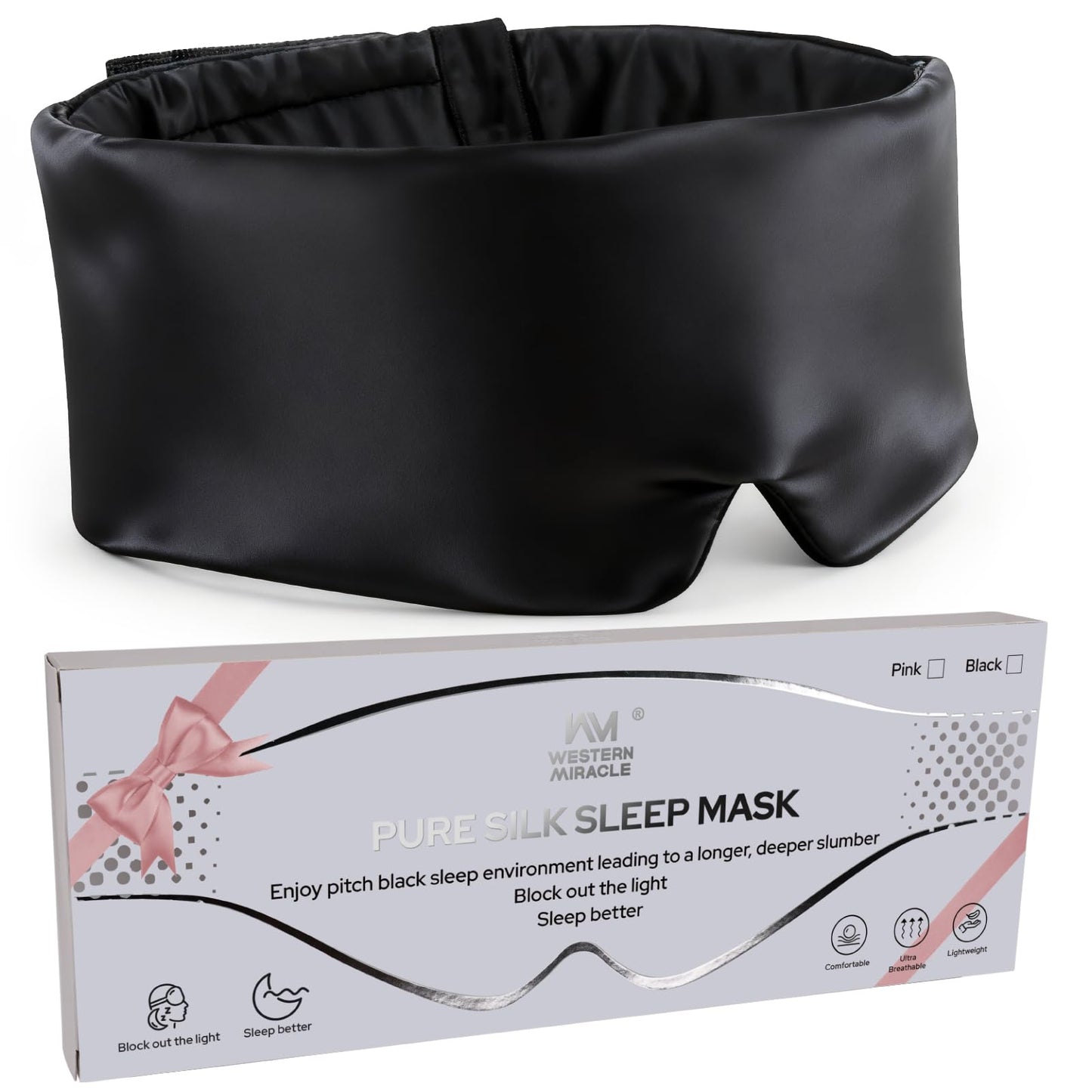 Silk Sleep Mask – 100% Mulberry Silk Eye Mask for Sleeping, Soft Slip Feel, Adjustable Headband, Blackout for Side Sleepers, Men & Women