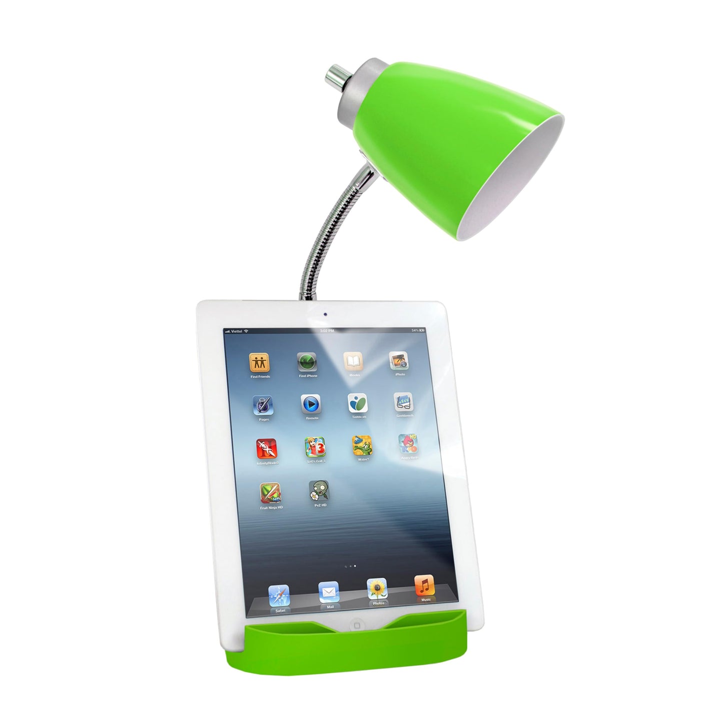 Simple Designs Gooseneck Desk Lamp with iPad Stand, Book Holder, Charging Outlet, 18.5in, Green, Model LD1094-GRN