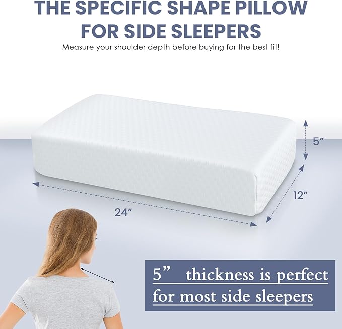 Cooling Cube Pillow for Side Sleepers Memory Foam Pillows for Neck and Shoulder Pain Relief Firm Soft Bed Pillow Dual Sided Supportive Square Rectangle Cervical Neck Pillows 24x12x5 Inches