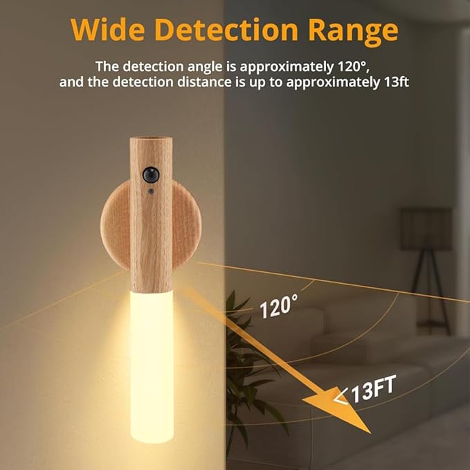 LANDGOO Nursery Night Lights 2 Pack - Baby Safe Motion Sensor with 2700K Warm Glow, Ash Wood Rechargeable Lamps for Bedroom & Nursery (Child-Safe Dual Room Coverage)