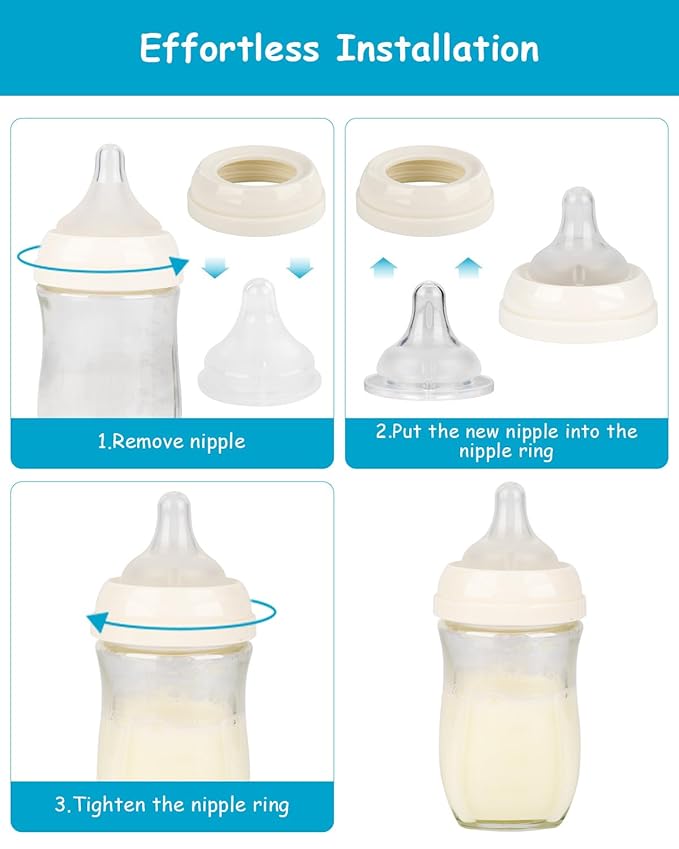 Silicone Nipple for Gulicola Natural Glass Bottle, Large Flow Nipple Level 3, 6 m+, 4 Count