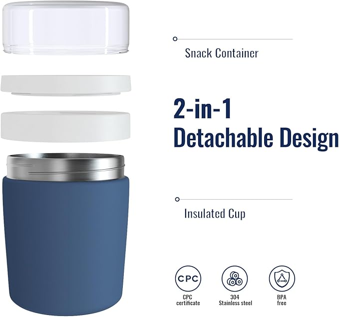 Stainless Steel Thermo for Hot Food for Kids Adults, 16.9oz Leakproof Insulated Food Jar with Detachable Snack Container (6.7oz) & Spoon, Wide Mouth Lunch Food Container for School, Office