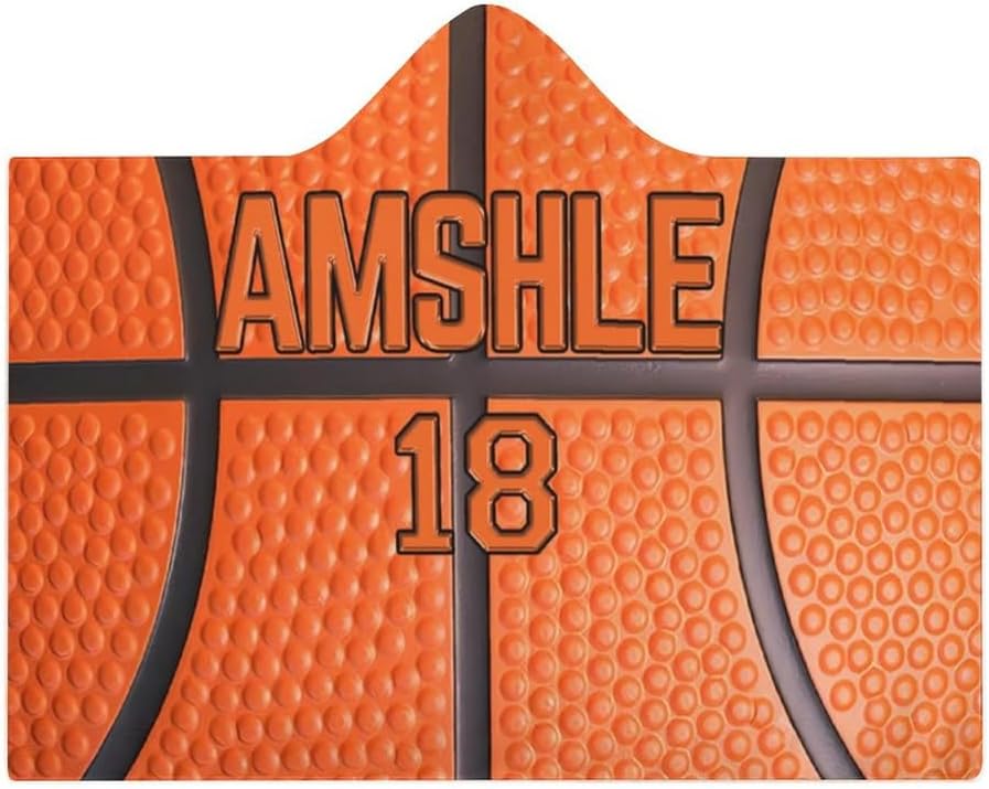Personalized Basketball Lovers Gifts Wearable Ball Themed Hooded Blanket Customized Sport Hooded Throw-Blanket Gifts for Sofa Bedding Travel Custom Wearable Basketball Sport Blanket with Name