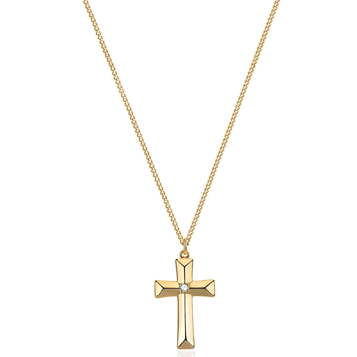 Fettero 14K Gold Plated Cross Necklace, Cross Faith Stereoscopic Pendant Dainty Chain Simple Tiny Zircon Jewelry Gift for Women