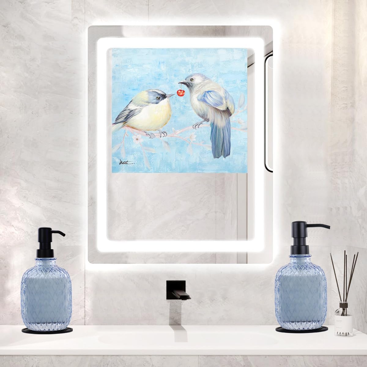 Soap Dispensers with Silicone Mat, for Kitchen and Bathroom Contertop Wash Hand Liquid, Dish Detergent, Farmhouse Style Shampoo Lotion Pump (1, Blue Glass with Champagne, 3-1/2" x 3-1/2" x 6-1/4")