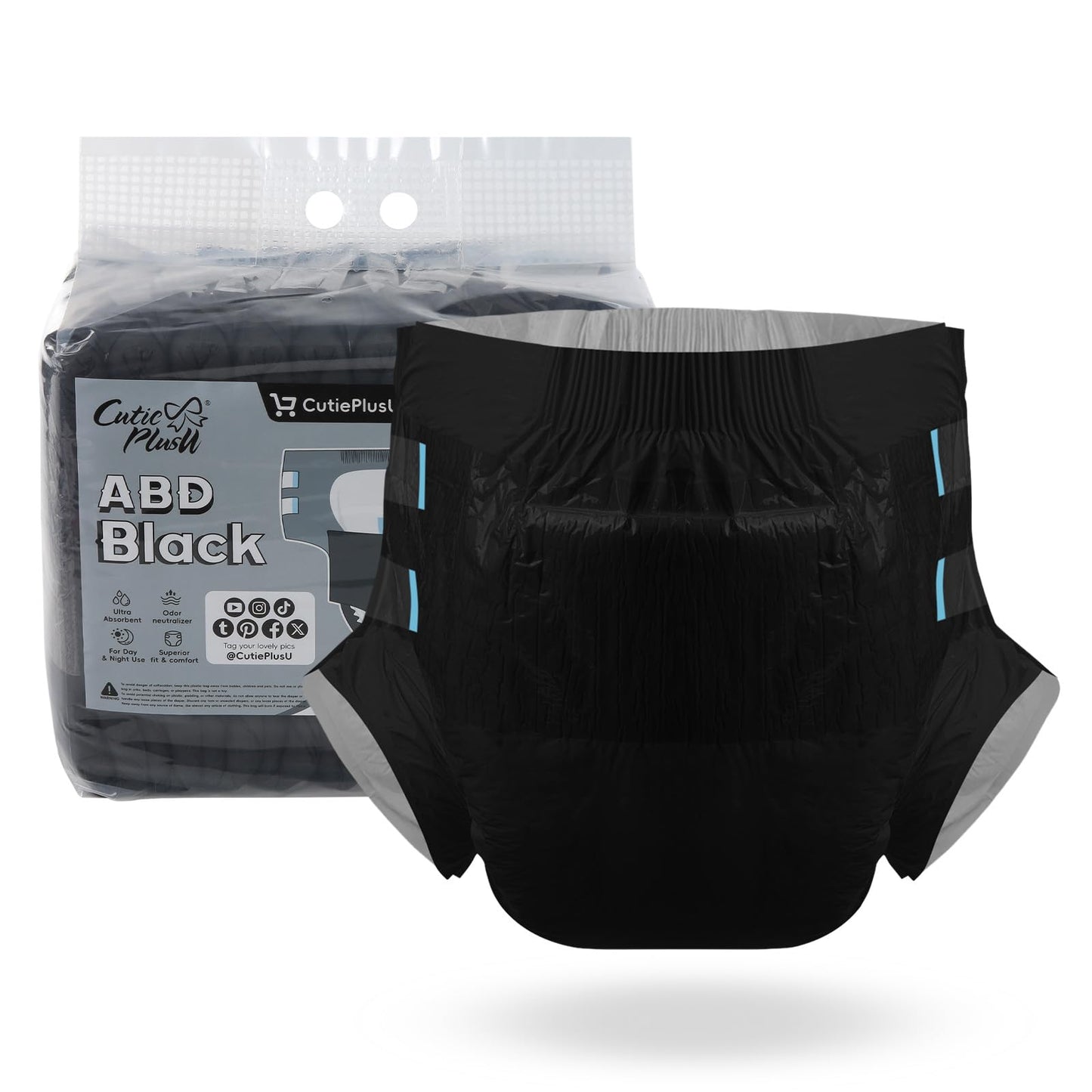 CutiePlusU Disposable Adult Diaper Heavy Absorption Dry Surface Adult Diapers All Night- Black 10 Pieces(Medium 28"-38")