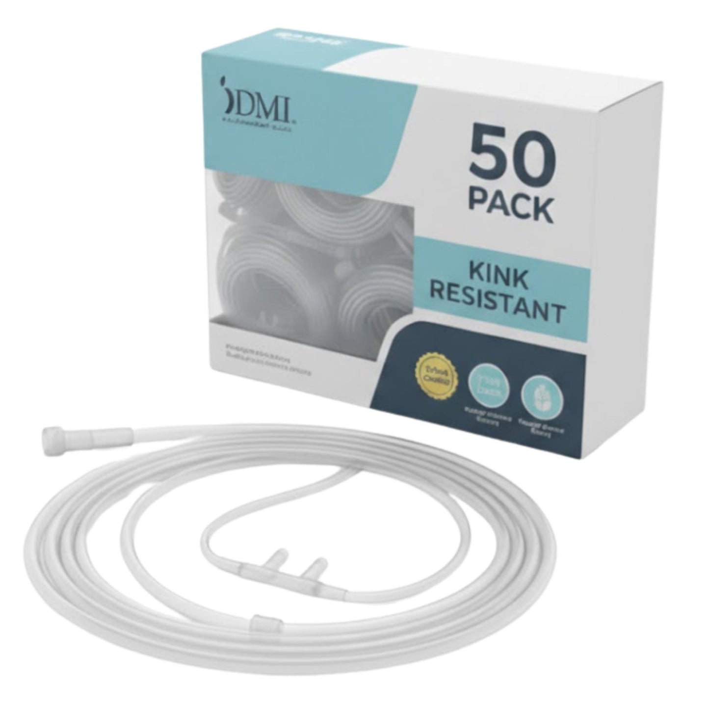DMI [50 Pack] Gentle Feel 7 ft. Nasal Oxygen Cannula Tubing, Adult Size, Kink-Resistant Oxygen Tubing, Standard Connector, Individually Wrapped