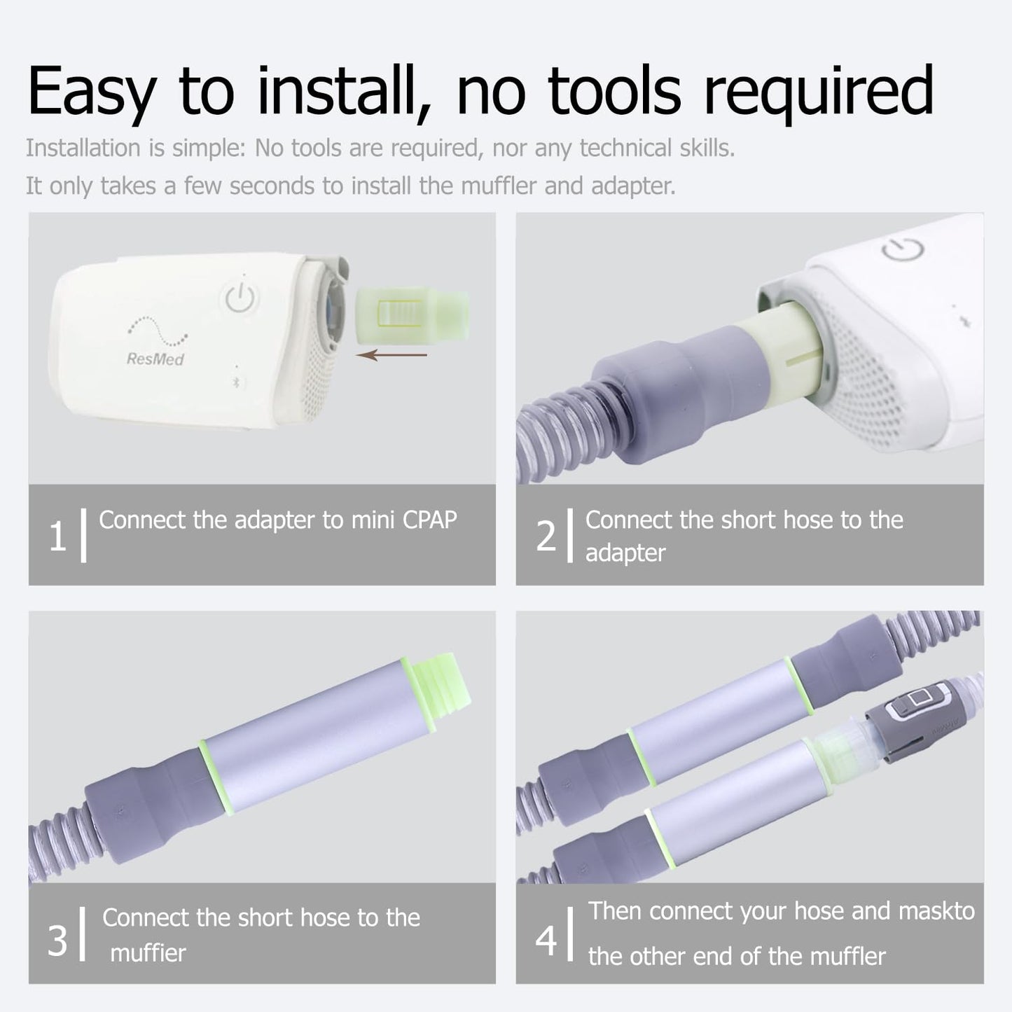 Cpap Pipeline Muffler Accessories, Physical Noise Reduction, Can EffectivelyReduce 80% of Noise, Equipped with Cpap Pipeline Adapter and Silent Sponge, Quiet Sleep