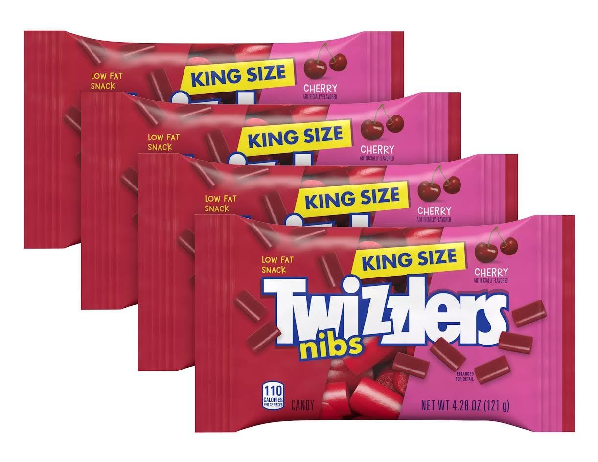 Licorice Candy Nibz - Cherry Flavored  4 x 4.28oz King Size Bags (17.12oz Total) - Chewy Red Bites  Low Fat  Retro Sweet Snack  Kosher  Halloween