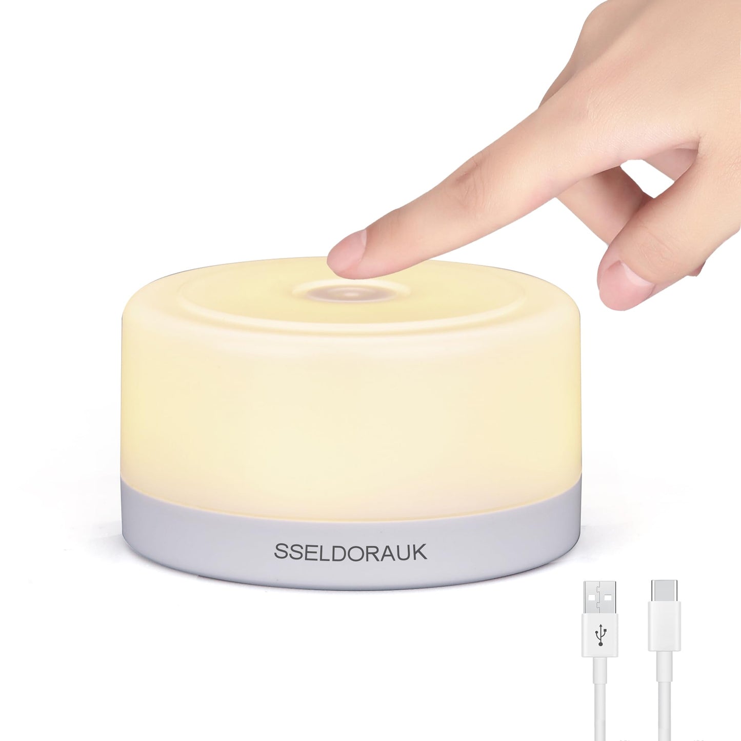 S SELDORAUK Touch Night Light for Kids, Dimmable, Rechargeable, Plastic, 80x80x45MM, Warm White, Model CATT-001