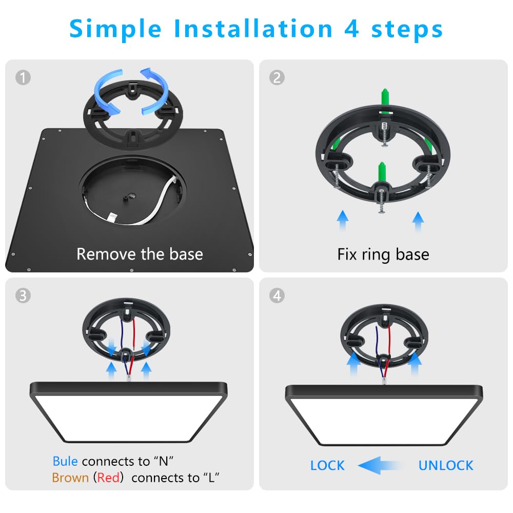 9Inch 18W Square Led Ceiling Light Fixtures Flush Mount  3000K Warm White Led Ceiling Lamp  Surface Mount Modern Ceiling Lights  Slim Flat Panel Lighting For Bedroom  Kitchen  Bathroom Etc.Black