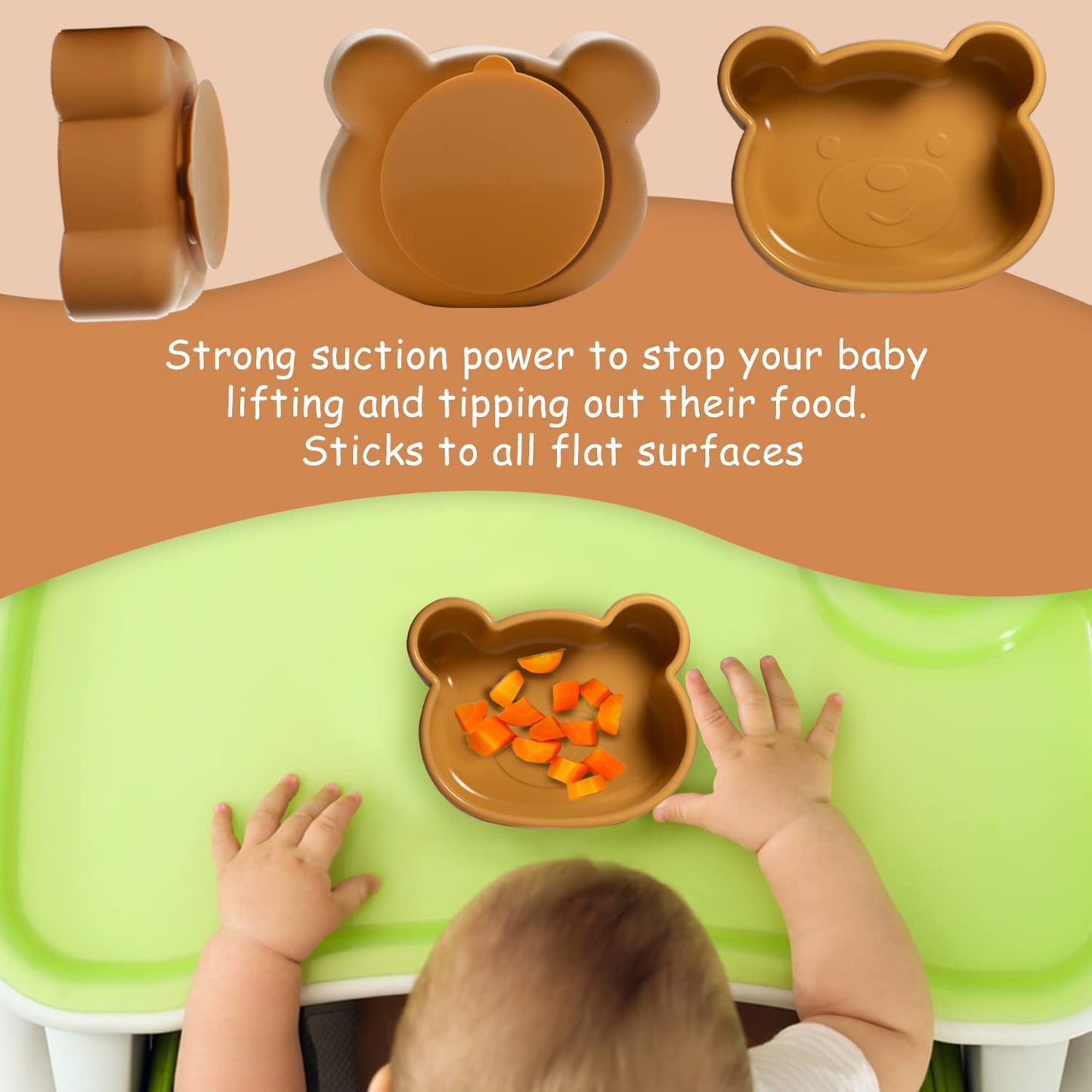 Neverland Creations Silicone Baby Feeding Set - 7 Piece - Baby Led Weaning Supplies - Suction Bowl, Divided Plate, Adjustable Bib, Snackcup, Cup, Eating Utensils and Baby Dishes for 6+ Months