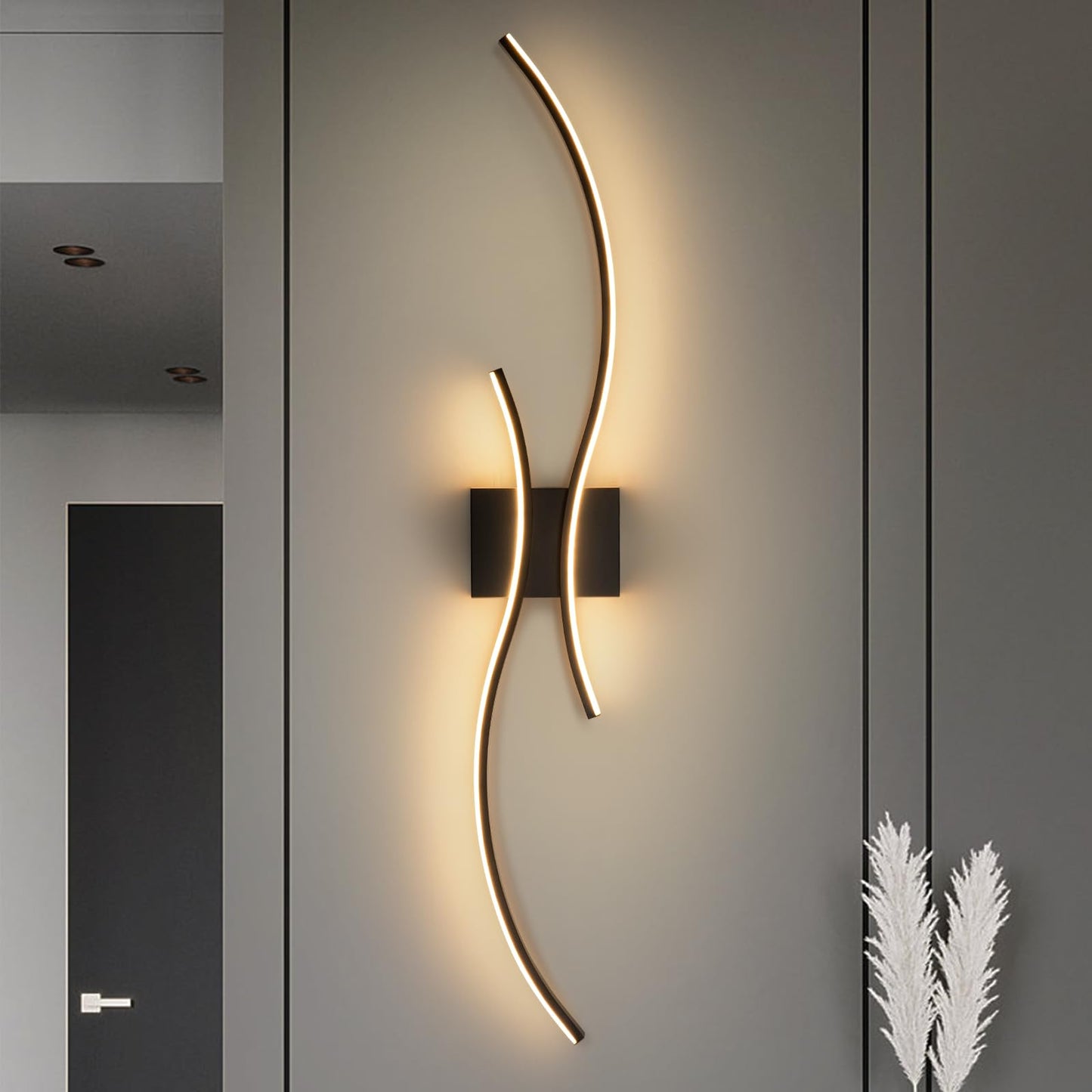 Caneoe Modern Led Wall Light Sconce, 39 Black Aluminum, Warm White 3000K, Ideal For Bathroom, Living Room, Bedroom, Hallway
