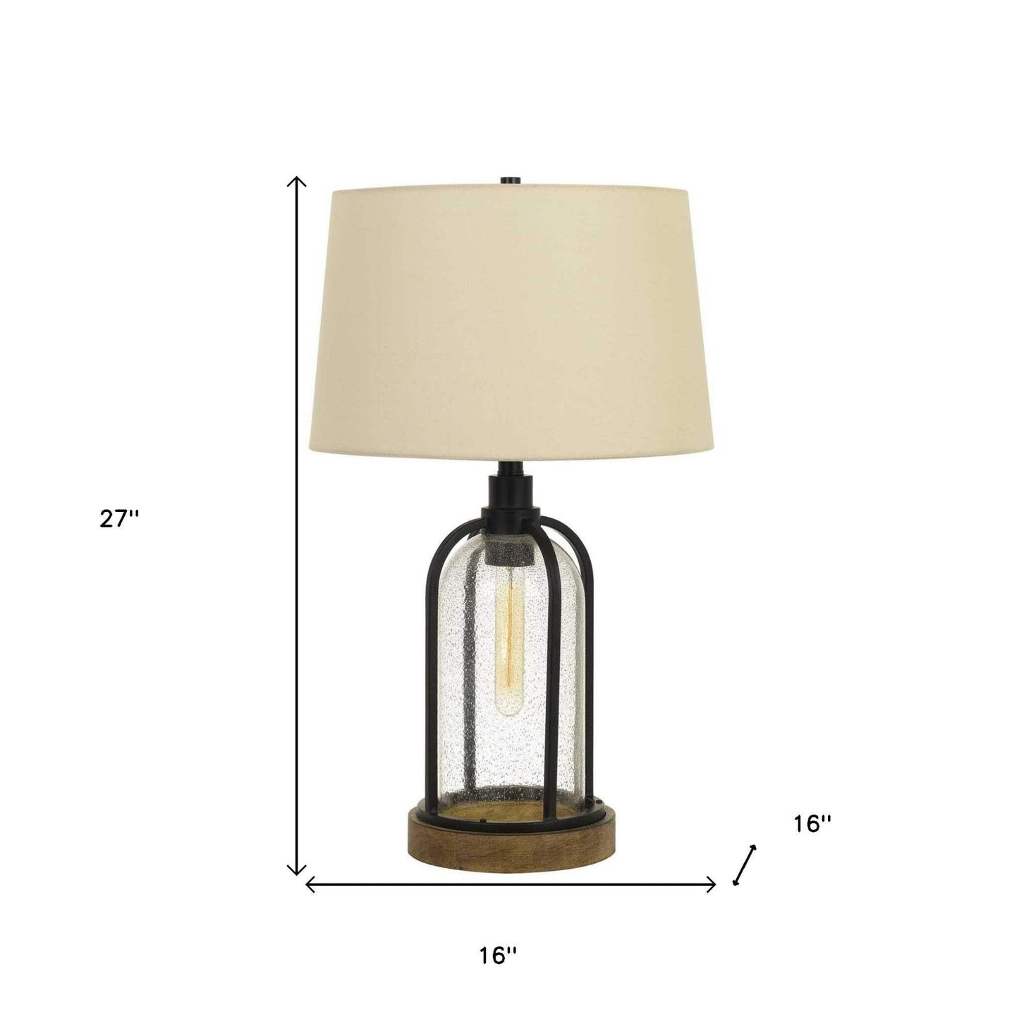 Homeroots 27 In. Metal Two Light Table Lamp - Eggshell Shade, Black, Model 524780