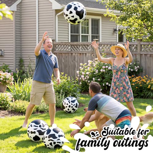 Hungdao 6 Pcs Cartoon Cow Inflatable Bouncy Balls 9 Inch Playground Beach Ball Cow Print Mini Dodgeball Kickball for Beach...