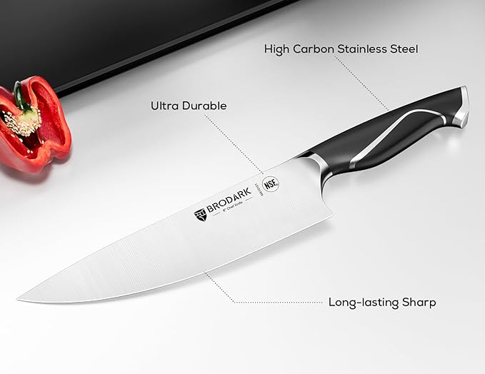 BRODARK Kitchen Knife Sets with Block and Built-in Sharpener - 15 Pcs Full Tang Professional Chef Knife Set - NSF Certified Food Grade Stainless Steel Cutlery Set - Eclipse Series