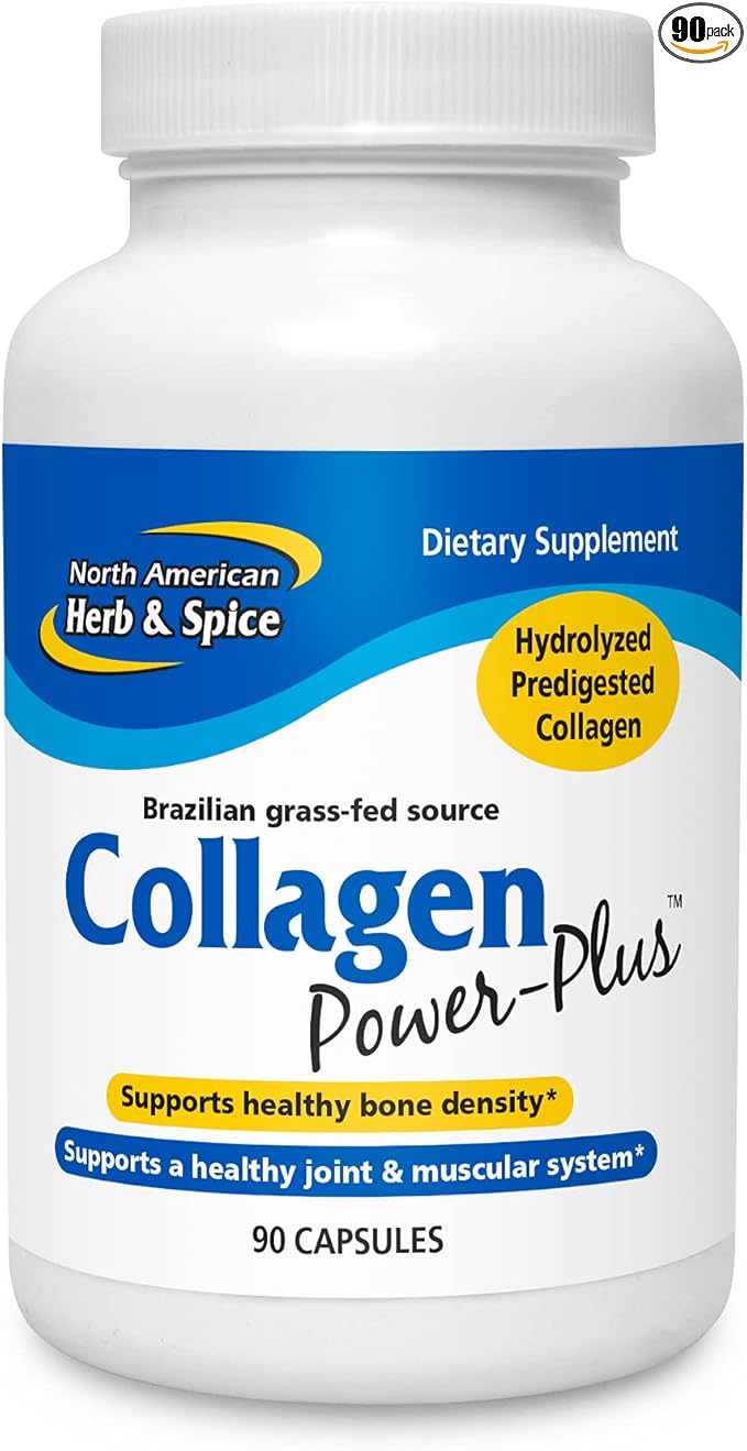 NORTH AMERICAN HERB & SPICE Collagen Power-Plus - 90 Capsules - Collagen Supplement - Joint & Muscle Support, Healthy Hair, Skin & Nails - Bromelain, Papain, Vitamin C - Non-GMO - 30 Servings