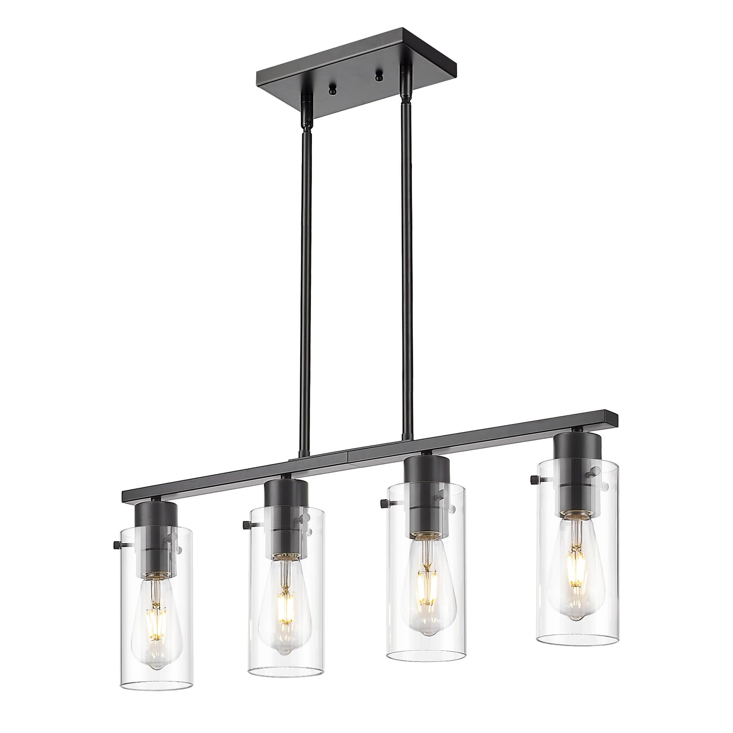 Emak Modern Black Kitchen Island Lighting  4-Light Dining Room Light Fixtures Over Table Farmhouse Linear Chandelier With Clear Glass Shade For Kitchen Dining Room  Pl120-Bkbk-4L-Cg