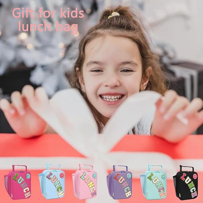 Insulated Lunch Bag for Women Girl Teen large Insulated Kid Lunch Bag,Large Reusable Cute Cooler Bag for School Work Picnic,Purple Alphabet