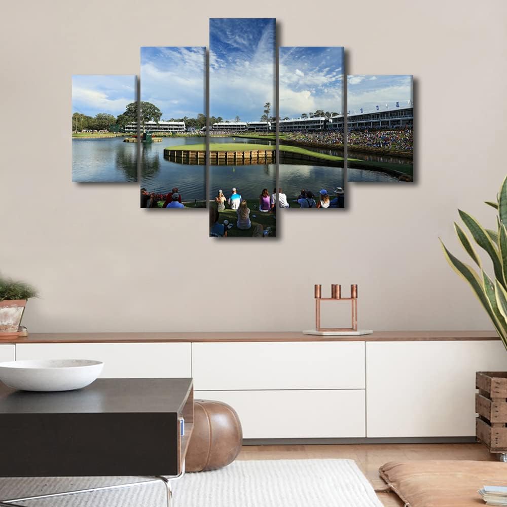 5 Piece TPC Sawgrass Golf Course Pictures Wall Art Canvas Prints Golf Course Field Paintings American Golf Course Wall Decor for Living Room Bedroom Office Paintings Framed Ready to Hang - 60"W x 40"H