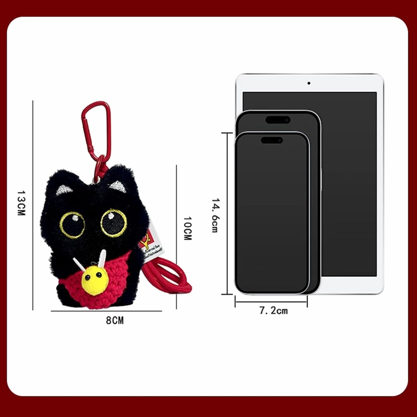 QUIBBLY Black Cat Keychain, Plush Cute Pendant for Handbags, Backpacks, Wallet with Detachable Bag DIY Trinket Gifts (Blue)