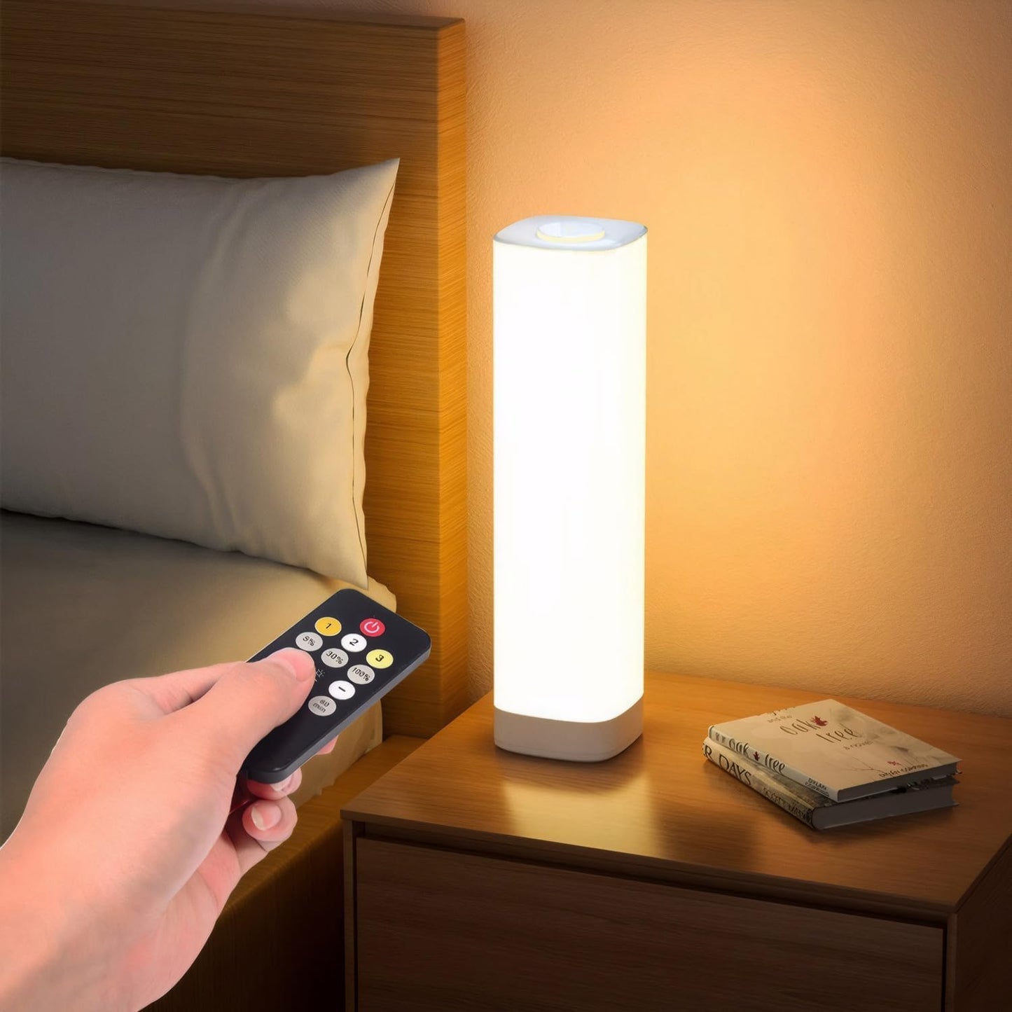 Semlos Led Table Lamp - Touch Control, Remote, 3 Colors, 10 Dimmable Brightness, Square 30Cm, White, Model 004-20168-W-1