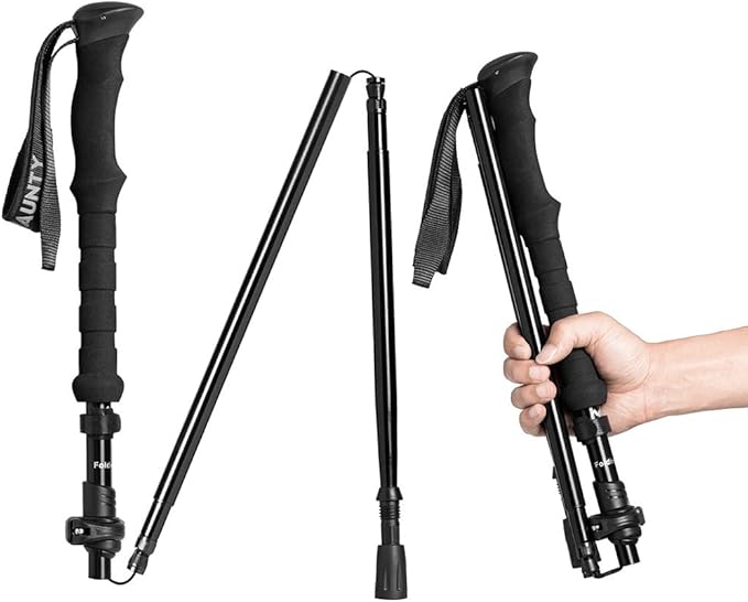 Travel Folding Trekking Hiking Pole with Carrying Case,Collapsible Cane Adjustable Walking Stick Portable Mobility Aid for...