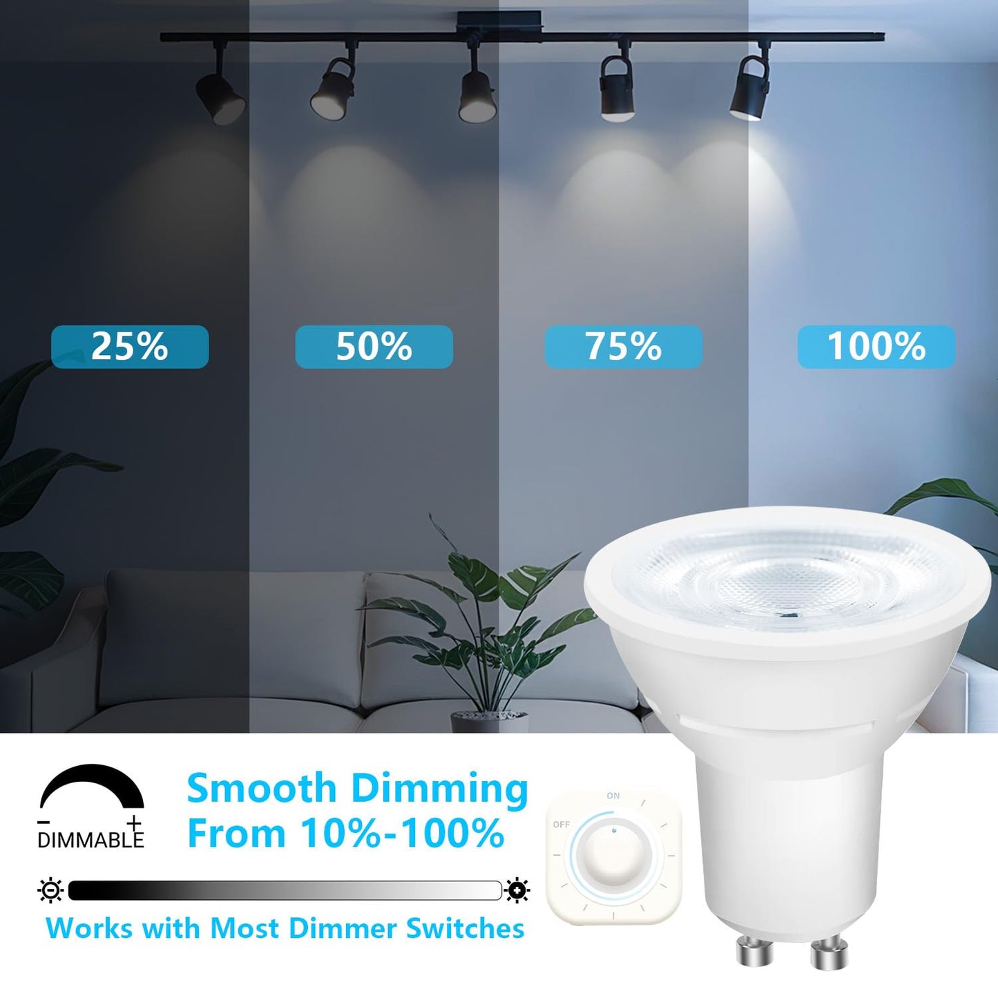 Daybetter Gu10 Led Light Bulbs  Dimmable Gu10 Bulb Replacement For Track Lighting  5.5W Equivalent 50W  500 Lm Daylight White 5000K  Mr16 Led Bulb For Kitchen  Range Hood  Living Room  12 Pack
