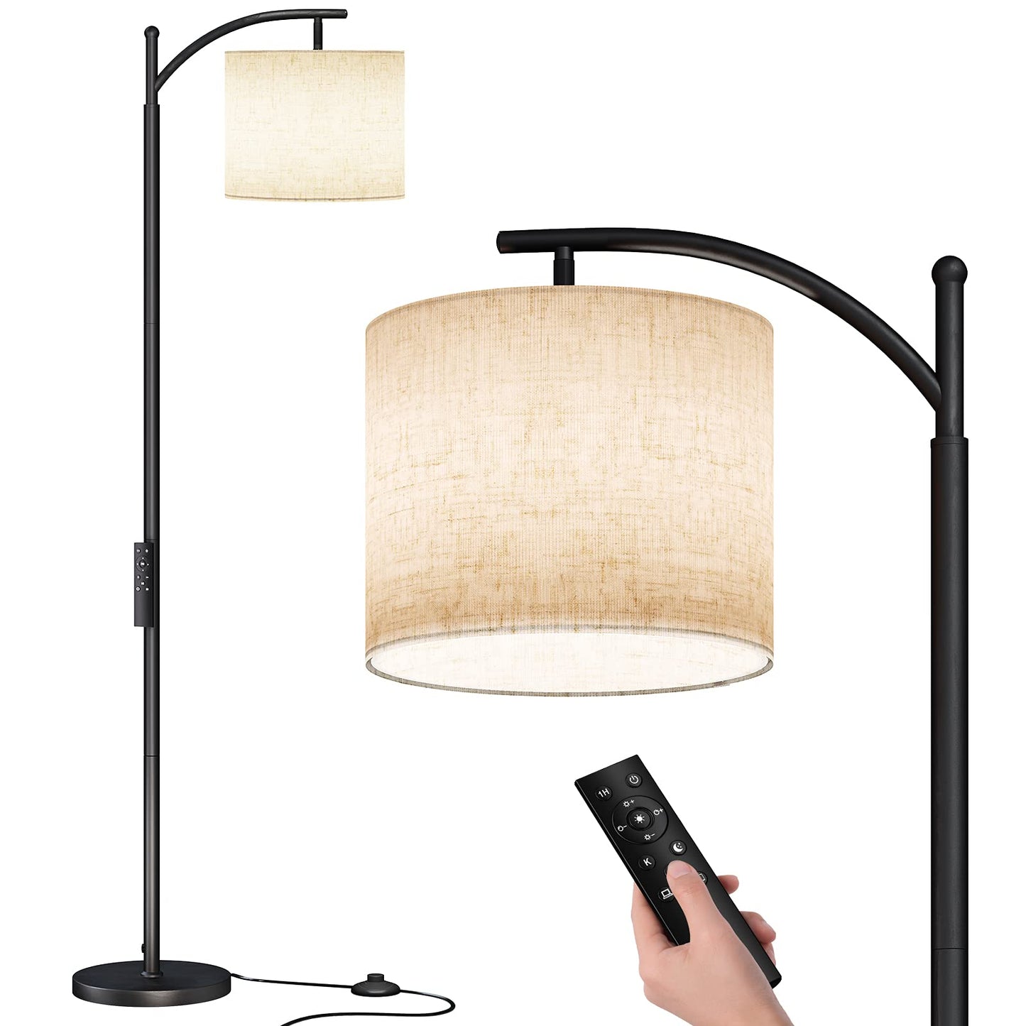 SUNMORY Arc Floor Lamp, Modern Design, Remote Control, Stepless Dimmable, Iron, Black, Model MF18166