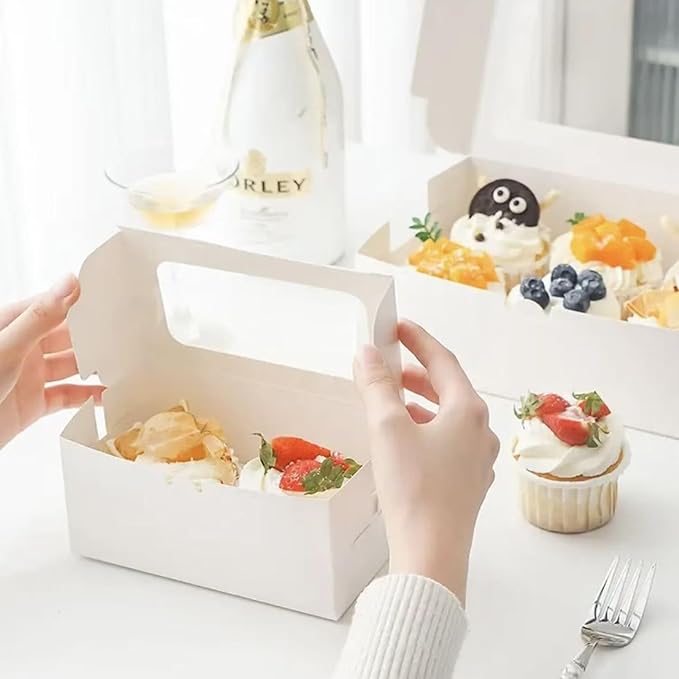 Cupcake Boxes 6 Count, Disposable Cupcake Containers, Food Grade Carrier with Window and Inserts for Cupcakes Muffins Cookies Pastries Donuts (White, 3 Pack)
