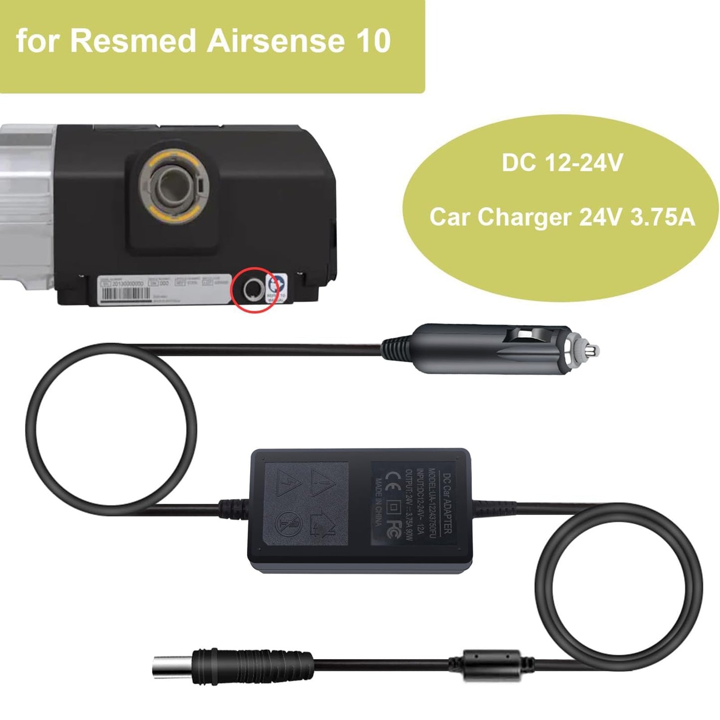 90W DC Adapter Car Charger for Resmed S10 Series,CPAP ResMed Airsense 10 S10 AirCurve 10 Series Resmed S10 370001 37297 Rockpals 300W/500W Vehicle Power Supply Charger