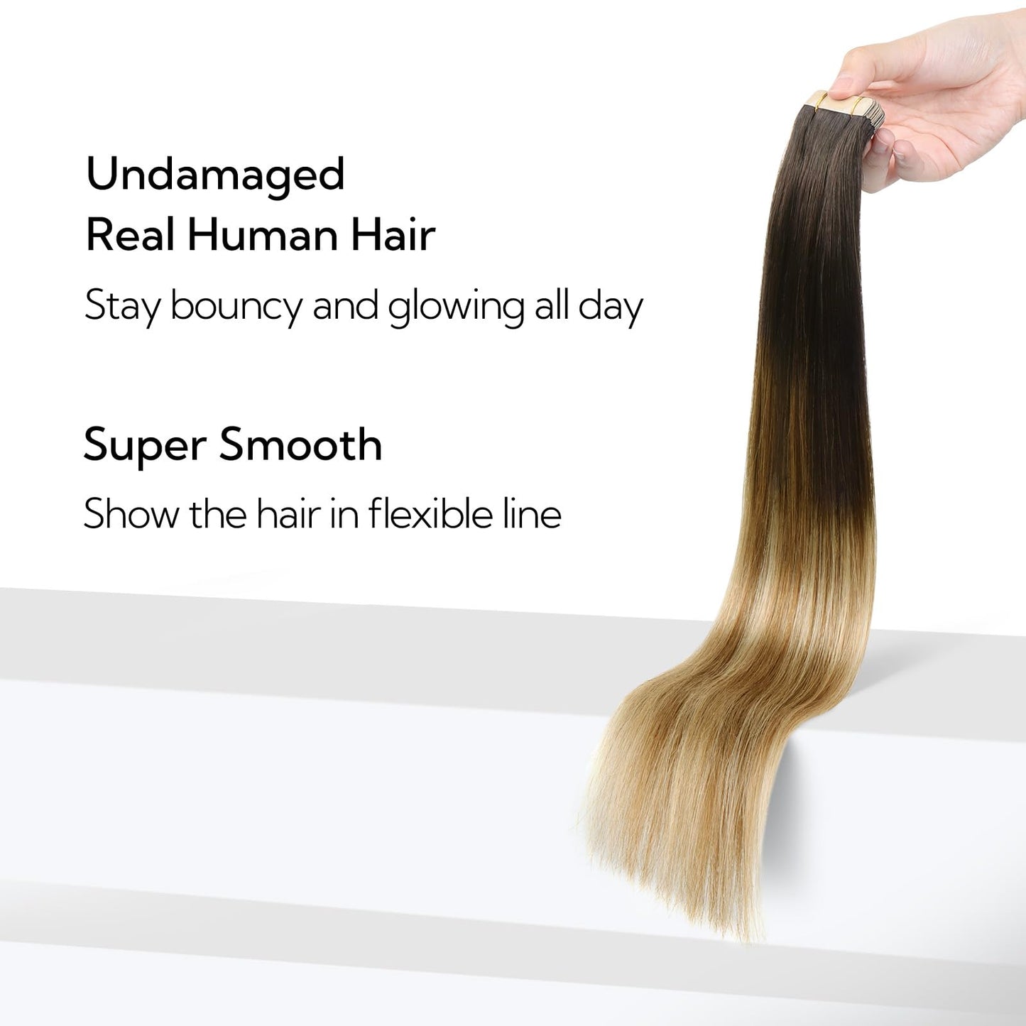 hotbanana Tape in Hair Extensions, 12 Inch Tape in Hair Extensions Human Hair 20pcs 40g Dark Brown to Light Brown and Ash Blonde