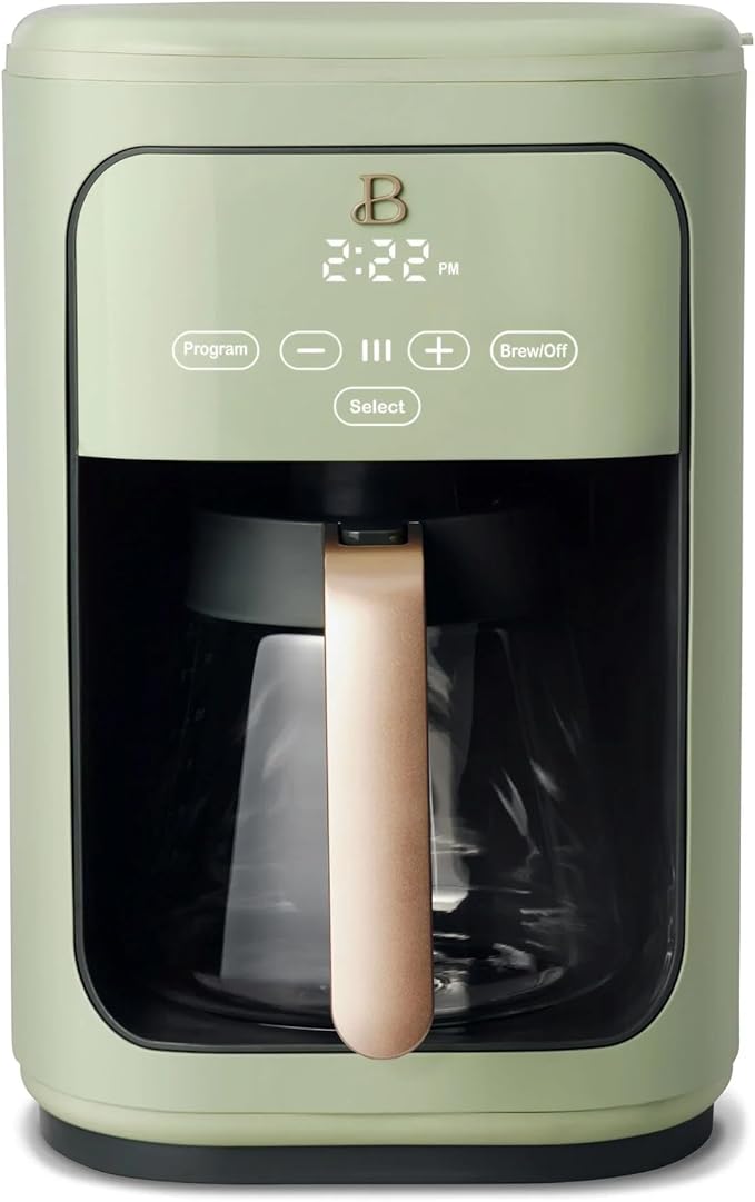 Beautiful by Drew Barrymore 14 Cup Programmable Drip Coffee Maker, Touch-Activated Display, Fast 14-Min Brew, Bold Strength, Keep Warm 4hrs (Green)