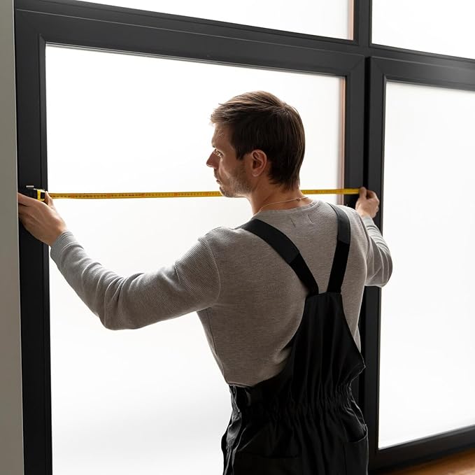 Frosted Window Privacy Film Non-Adhesive Static Cling Bathroom Decorative Stickers Heat Control UV Blocking Opaque Glass Window Coverings Film for Home Front Door Office 35.4 Inch x 7.8 Feet