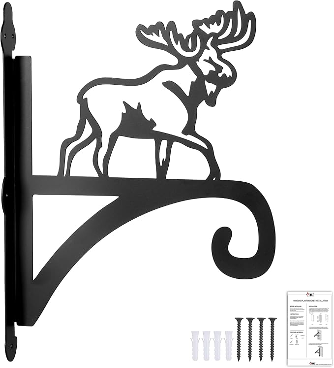 ATKKE Hanging Plant Bracket Hangers Indoor Iron Wall Mount,11” Moose Silhouette Ornamental Iron Hangers Hookers for Flower Pot Lantern Bird Feeder Wind Chimes